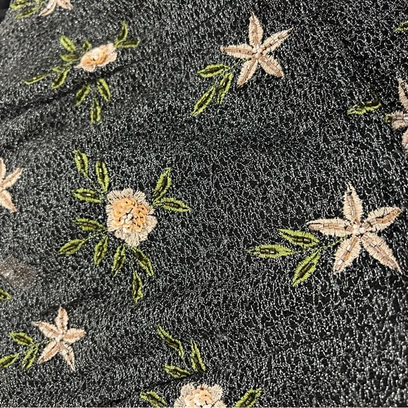 Anthropologie  BHLDN black shimmer sleeveless maxi with pink flowers - size 14 - Picture 10 of 12